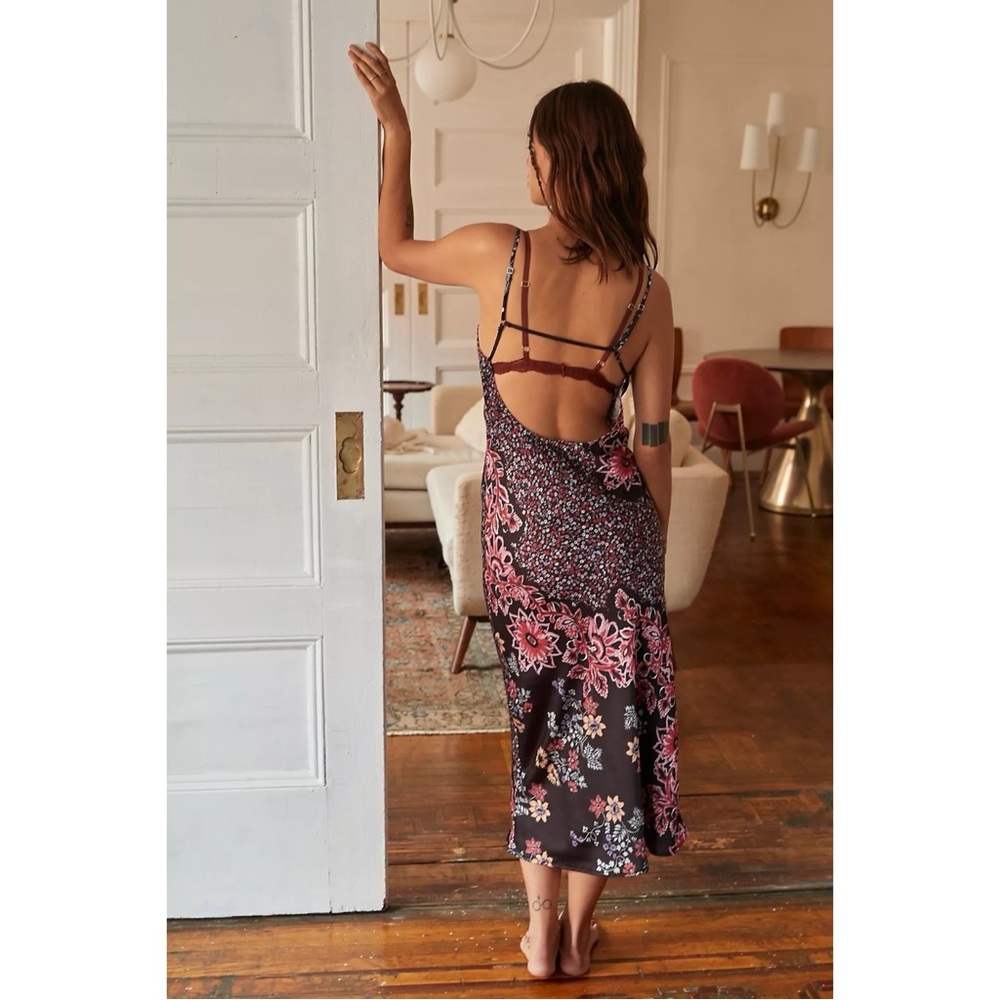 Free People Your Better Side Midi Slip Dress in Black Floral Medium NWT 90s Y2K - Picture 6 of 17